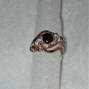 Brand New Beautiful Black Zircon Rose Gold (*Plated?) Ring – Size 7